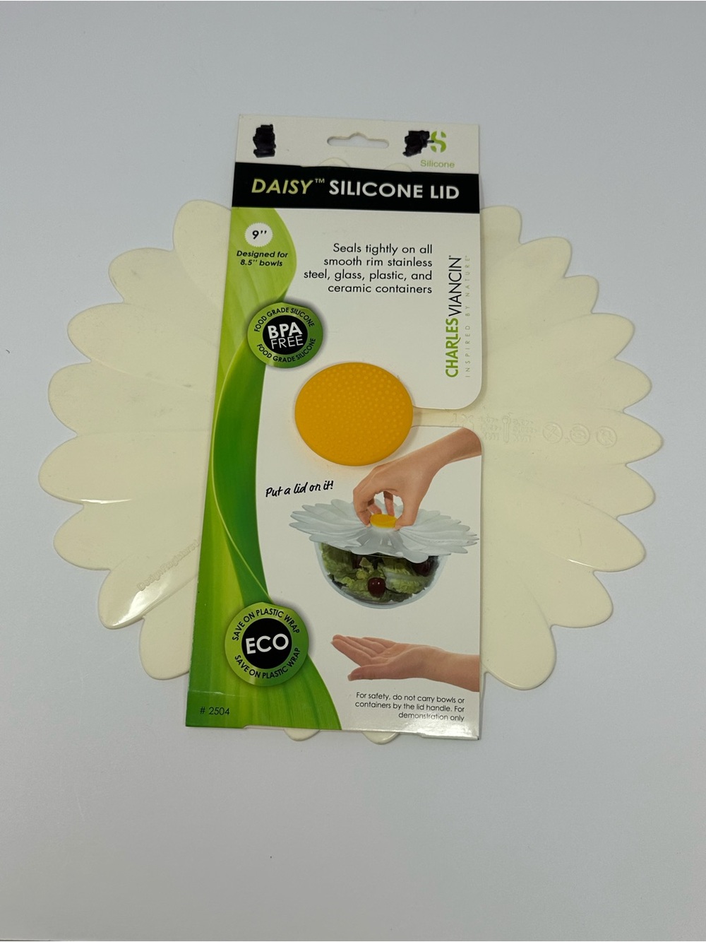 NEW! Charles Viancin Flexible Reusable Silicone Daisy 9” Round Airtight Lid S5